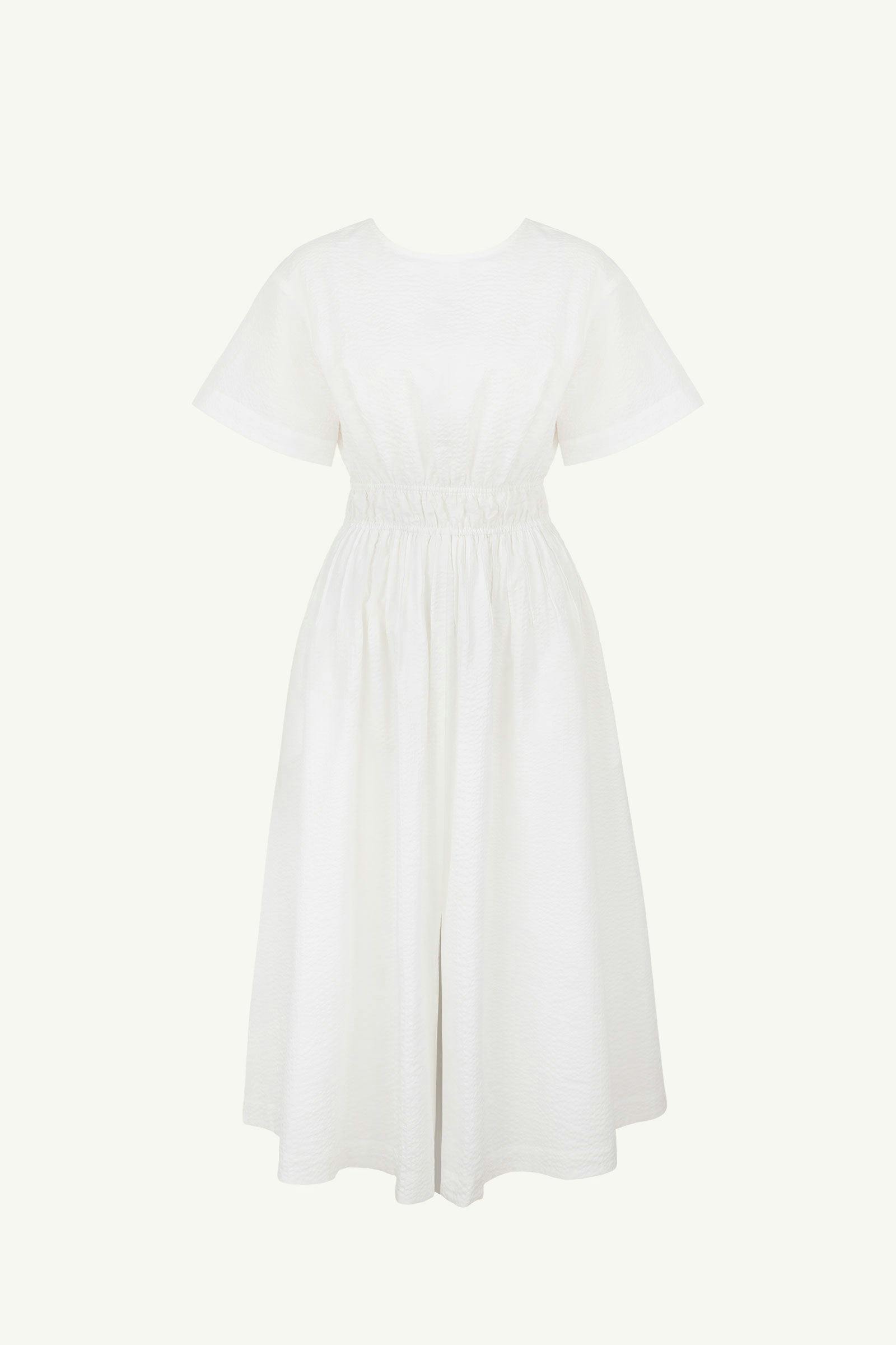 Ferris Dress | Textured Gathered Waist Dress | 100% Cotton | White ...