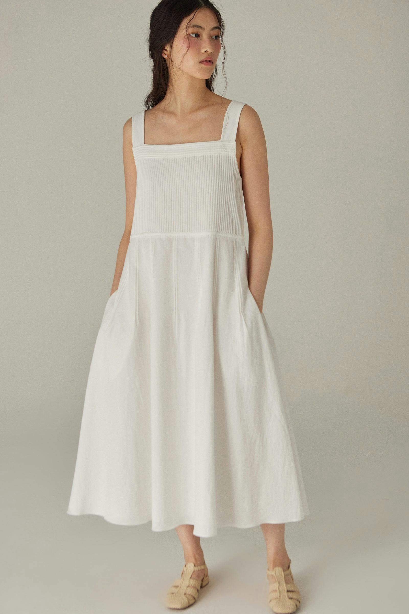 Odette Dress | Square Neck Pintuck Dress | 100% Organic Cotton | White ...