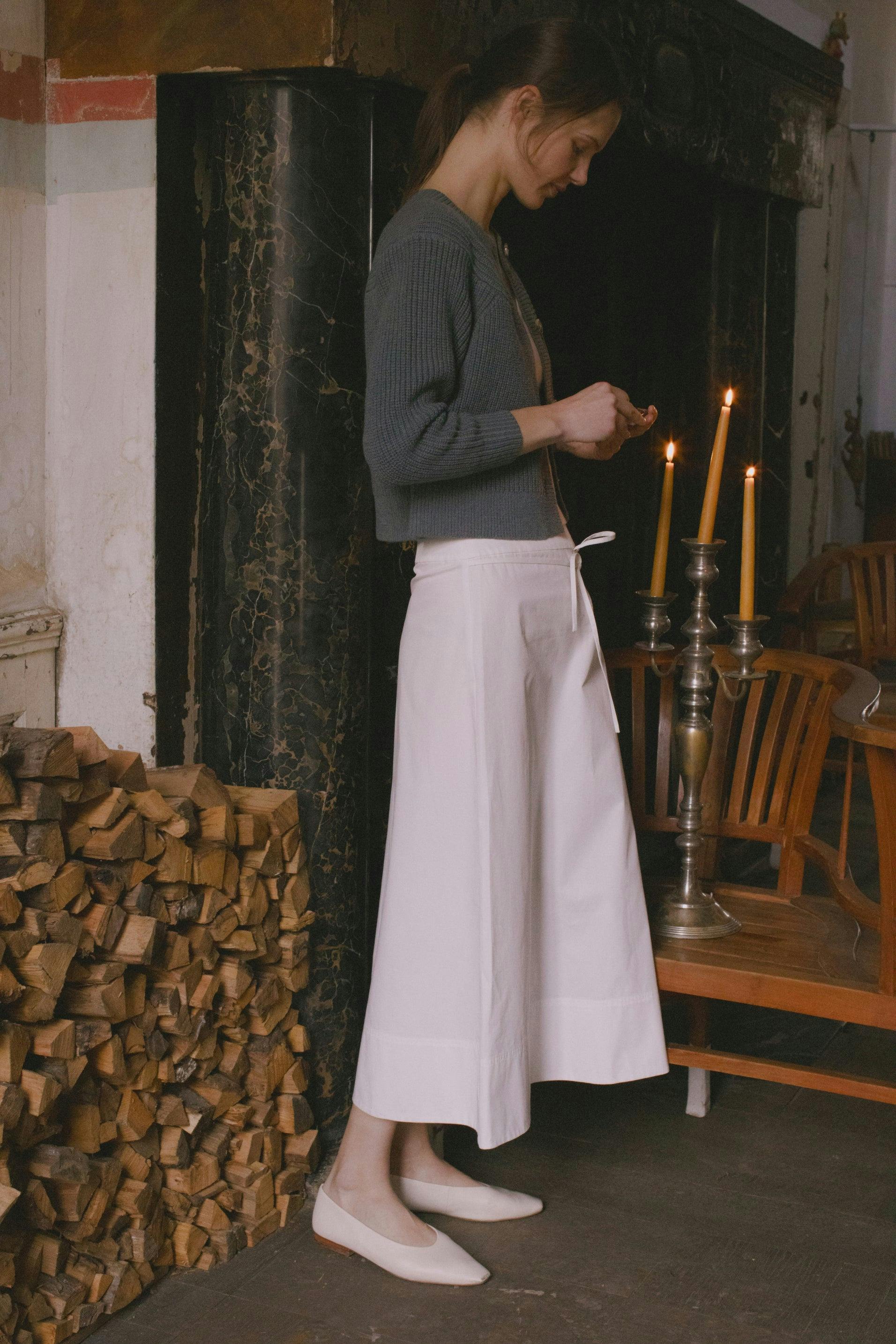 Phyllo Skirt, Cotton A-line Skirt, White Colour