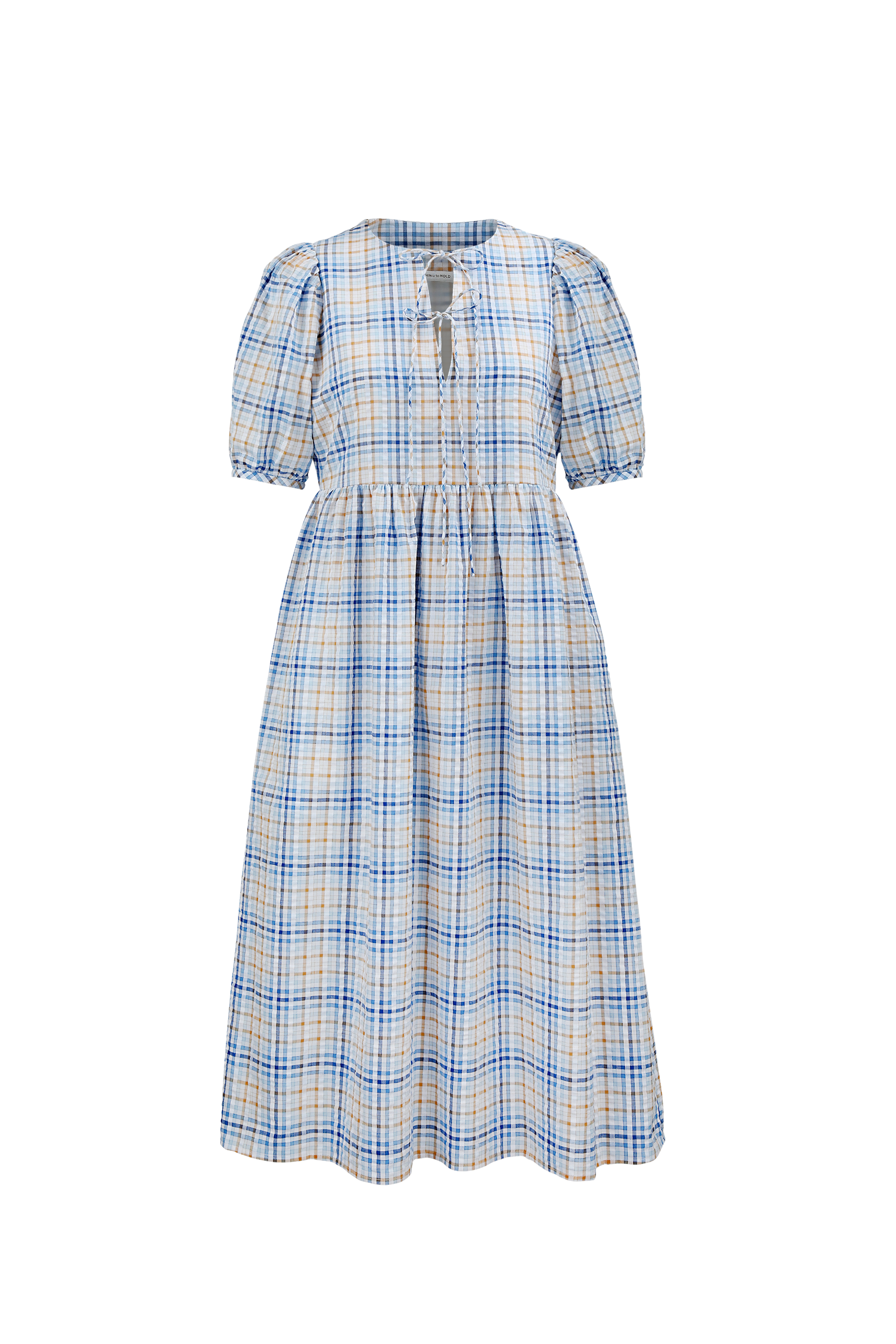 Double Tie Dress | Seersucker Check Organic Linen Dress For Women